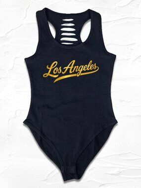 Los Angeles Womens Bodysuit Black/Gold Graphic Racerback, Baseball outfit